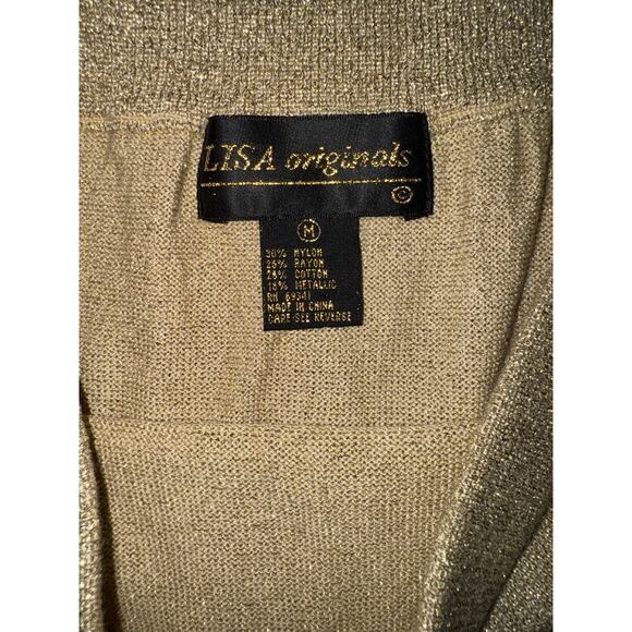 VTG Lisa Originals Metallic Gold Knit Midi Skirt Women’s Medium Pencil Bodycon - Picture 4 of 5